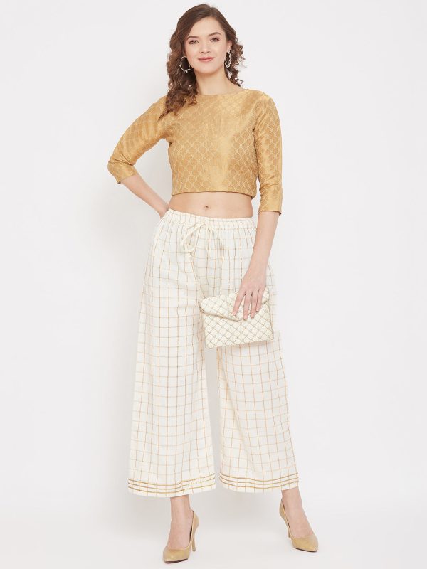 Wahe-NOOR Women s Cream Straight Checked Palazzo Hot on Sale