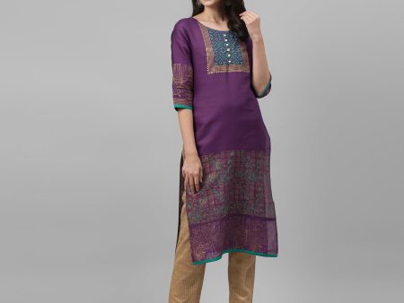 Maai Rayon Hand Printed Kurta Purple Online Sale