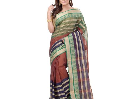 Desh Bidesh Women s Traditional Bengal Tant 3D Temple Design Handloom Pure Cotton Saree Without Blouse Piece For Discount