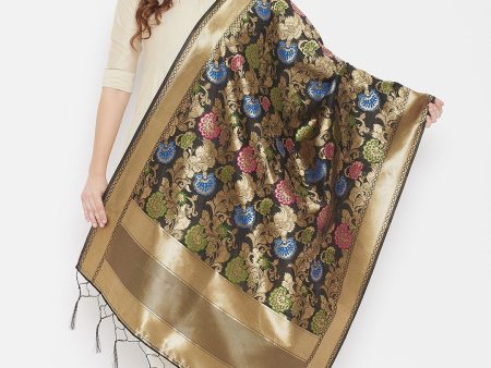 Wahe-NOOR Women s Black Banarsi Poly Silk Dupatta Online Sale