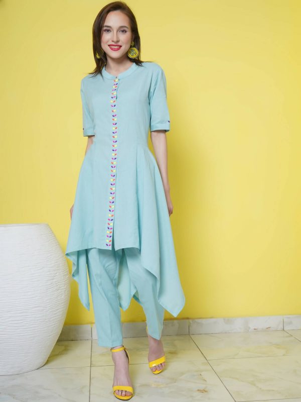 Women Republic Light Blue Cotton Kurta Set Hot on Sale