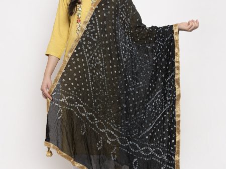 Wahe-NOOR Women s Black Bandhani Gotta Patti Poly Silk Dupatta Sale