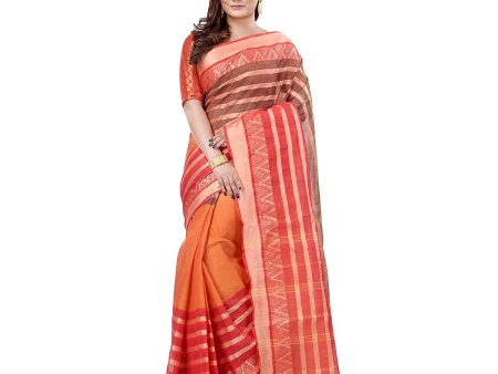 Desh Bidesh Women s Traditional Bengal Tant 3D Temple Design Handloom Pure Cotton Saree Without Blouse Piece For Discount