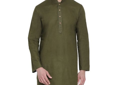 Vastramay Men s Green Cotton Linen Blend Kurta For Discount