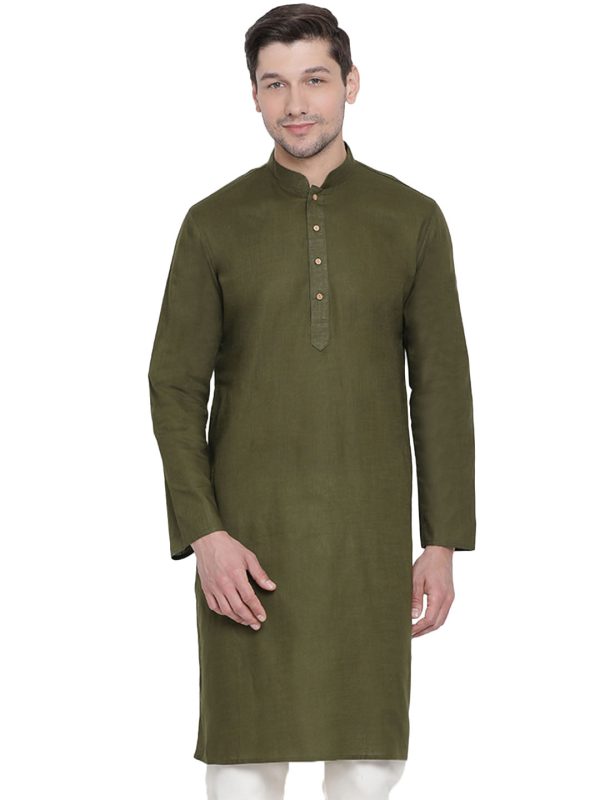 Vastramay Men s Green Cotton Linen Blend Kurta For Discount