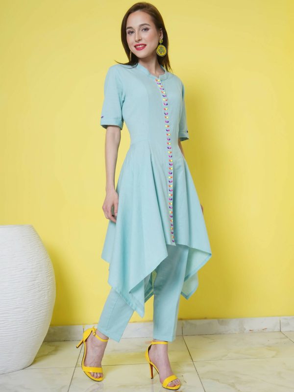 Women Republic Light Blue Cotton Kurta Set Hot on Sale