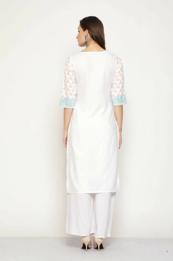 Maai Rayon Hand Printed Kurta Off-White For Cheap