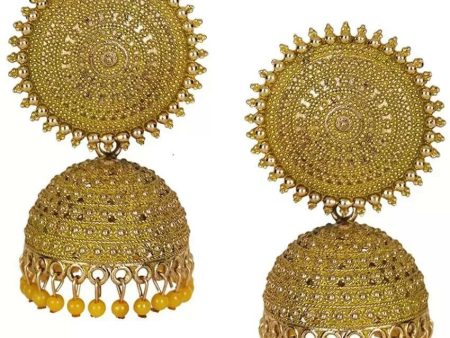 Mominos Fashion Joharkamal Gold-Plated Meenakari Jhumkas For Women & Girls (Yellow) For Cheap