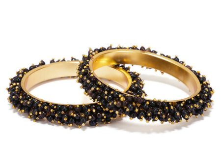 Mominos Fashion Joharkamal Gold-Plated Black Beads Work Bangles on Sale