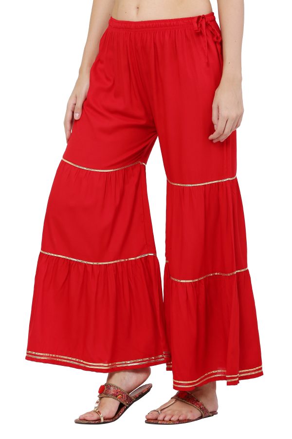 PAVONINE Red Color 3-Panels Golden Gota Flared Sharara For Women Supply