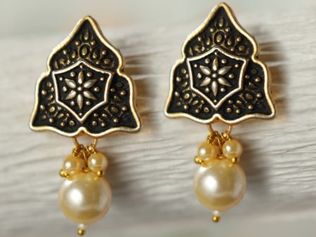 Priyaasi Women Floral Pearl Drop Gold Plated Earrings Hot on Sale