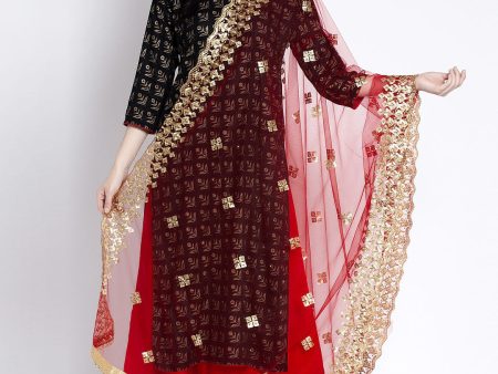 Wahe-NOOR Women s Red Embellished Net Dupatta Hot on Sale