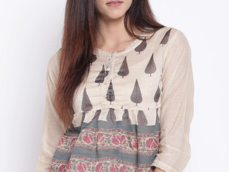 Wahe-NOOR Women s Beige Printed Top Online now