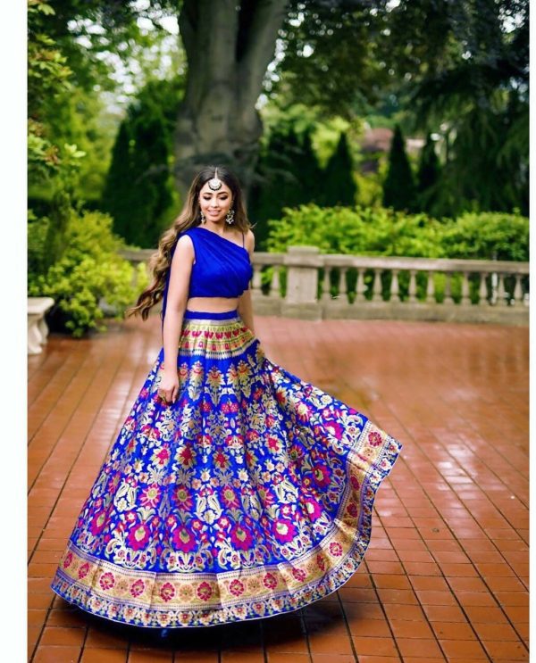 Royal Blue Banarasi Silk Lehenga Choli for Women, Ready to Wear Stitched Lengha Choli for Party, Stylish Lehenga Choli by Infinity Export Online now