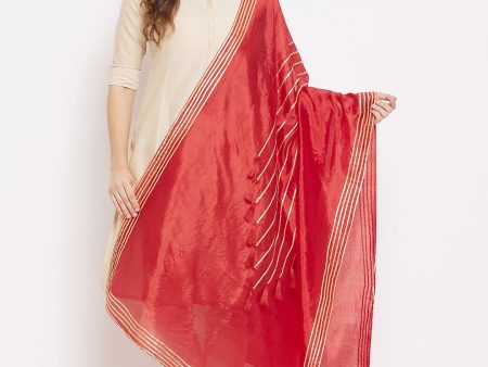 Wahe-NOOR Women s Red Gotta Patti with Tassels Work Poly Silk Dupatta Supply