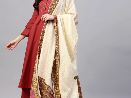 Wahe-NOOR Women s Rust Red & Beige Yoke Design Kurta With Palazzos & Dupatta Online