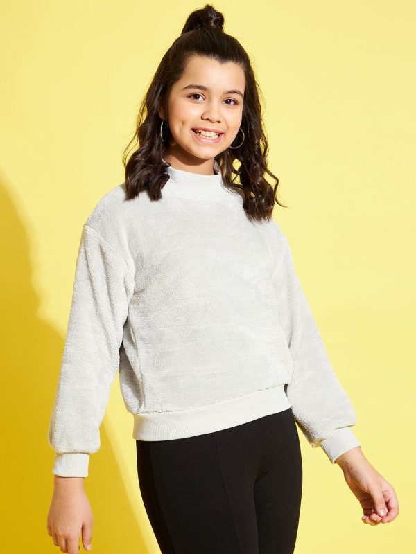 Lyush Grey Fur High Neck Regular Sweatshirt For Girls on Sale