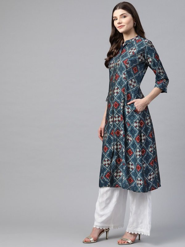 Wahe-NOOR Women s A-Line Printed Rayon Kurta Sale