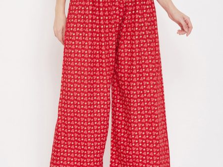 Wahe-NOOR Women s Red Straight Printed Palazzo For Sale