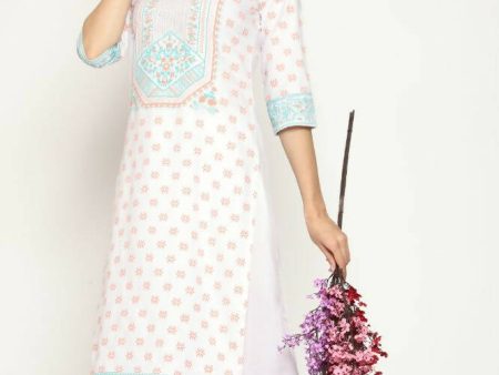 Maai Rayon Hand Printed Kurta Off-White For Cheap