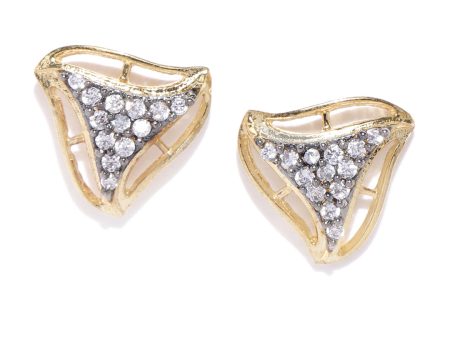 Priyaasi Women Gold Plated American Diamond Studded Triangular Shaped Grey Stud Earrings Discount