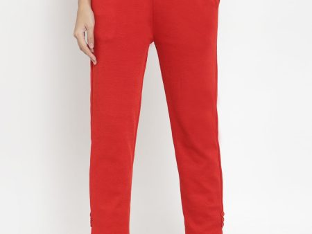 Wahe-NOOR Women s Red Woolen Pencil Pant Online Hot Sale