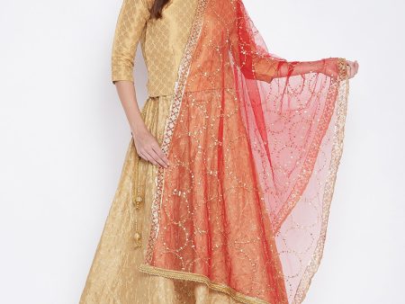 Wahe-NOOR Women s Red Golden Embellished Net Dupatta Discount