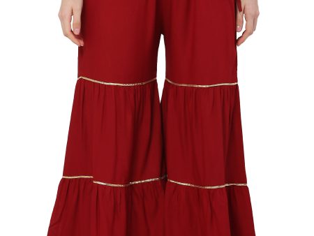 PAVONINE Maroon Color 3-Panels Golden Gota Flared Sharara For Women Sale