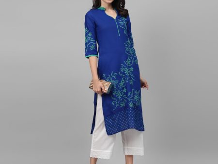 Maai Rayon Hand Printed Kurta Blue Cheap