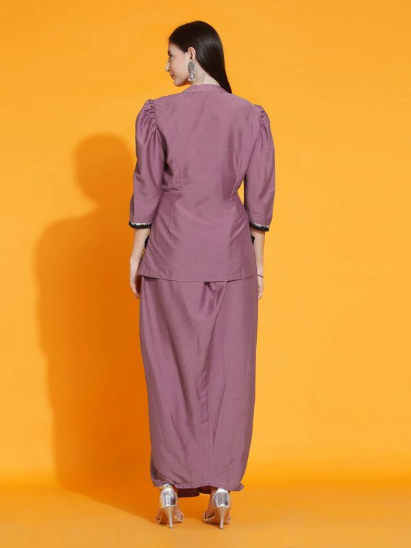 Women Republic Mauve Hand Embellished Kurta With Dhoti For Sale