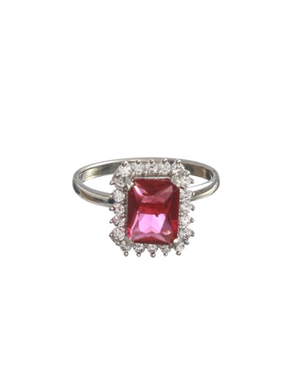 Priyaasi Women Dark Pink Silver Plated Solitaire Ring Sale