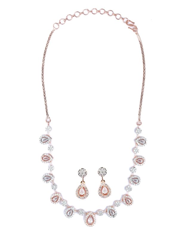 Priyaasi Women Elegant Teardrop Shaped American Diamond Rose Gold Jewellery Set Online