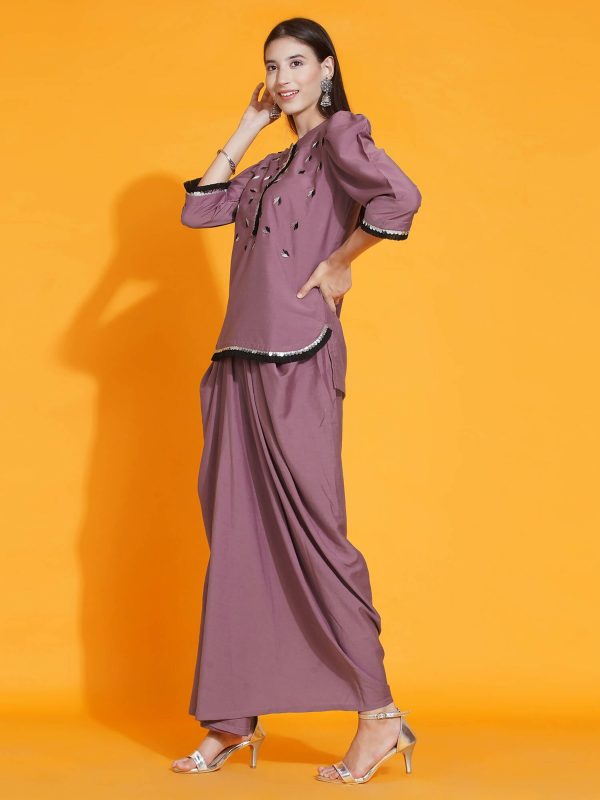 Women Republic Mauve Hand Embellished Kurta With Dhoti For Sale