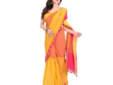 Desh Bidesh Women s Traditional Bengal Handloom Tant Pure Cotton Saree Pompom Designed With Blouse Piece For Discount