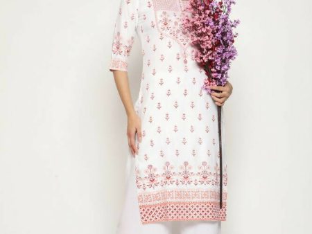 Maai Rayon Hand Printed Kurta Off-White For Cheap