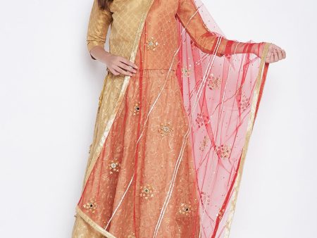 Wahe-NOOR Women s Red Mirror Work Net Dupatta on Sale