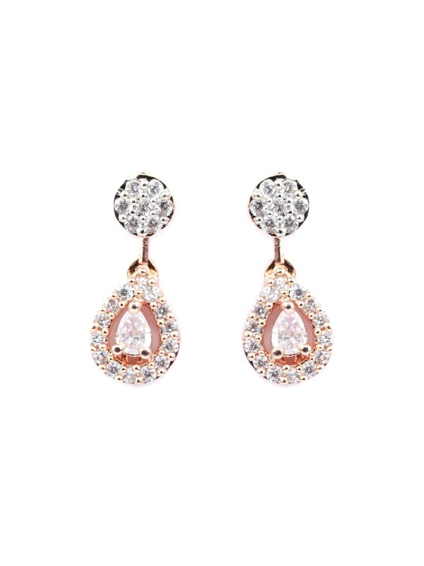 Priyaasi Women Elegant Teardrop Shaped American Diamond Rose Gold Jewellery Set Online