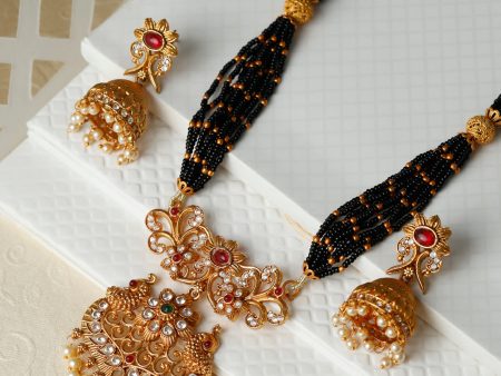 Priyaasi Women Traditional Real Kemp Gold & Black Mangalsutra Set Hot on Sale