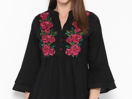 Wahe-NOOR Women s Black Floral Printed Top on Sale