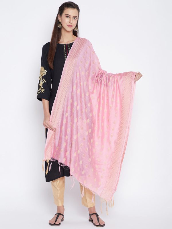 Wahe-NOOR Women s Baby Pink Self Design Cotton Dupatta Supply