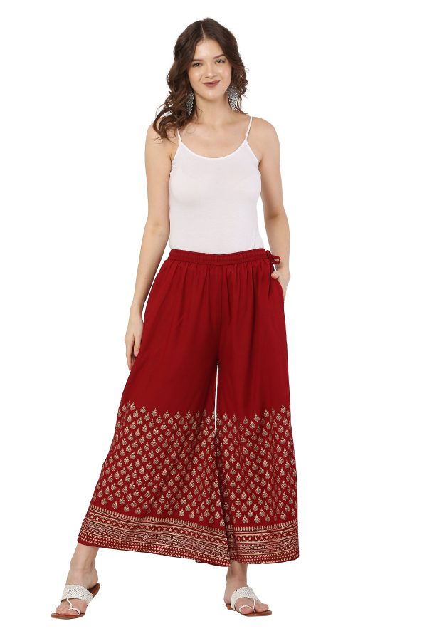 PAVONINE Maroon Color Minar Half Golden Print Sharara For Women Supply