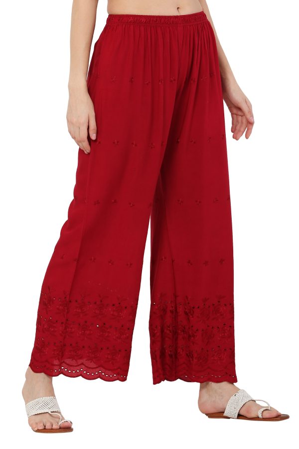 PAVONINE Maroon Color Half Schiffli Chikankari Rayon Fabric Sharara For Women Online now