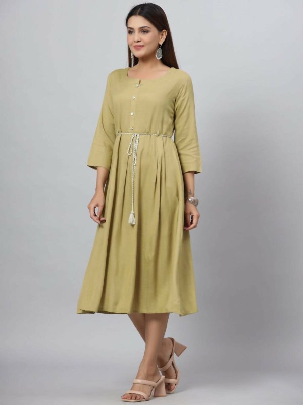 Juniper Women s Green Rayon Slub Solid Dress Supply