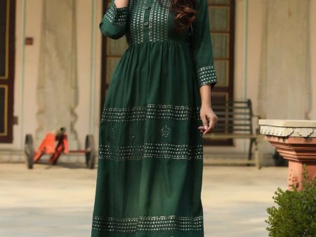 Juniper Women s Green Festive Embroiderd Flared Dress For Cheap