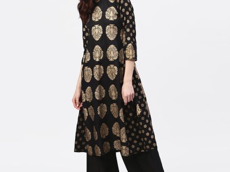 NOZ2TOZ Black And Gold Printed Kurta With Round Neck And Full Sleeves Sale