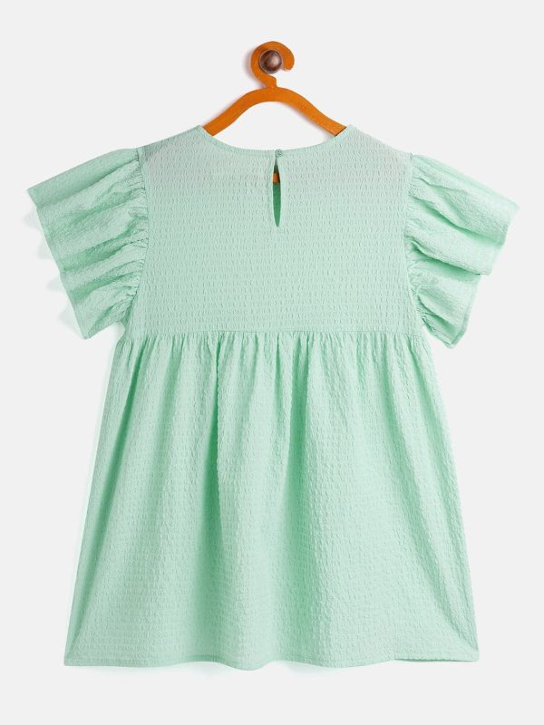 Lyush Green Seer Sucker Boxy Dress For Girls For Sale