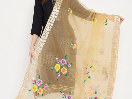 Wahe-NOOR Women s Beige Printed Organza Dupatta Online Sale