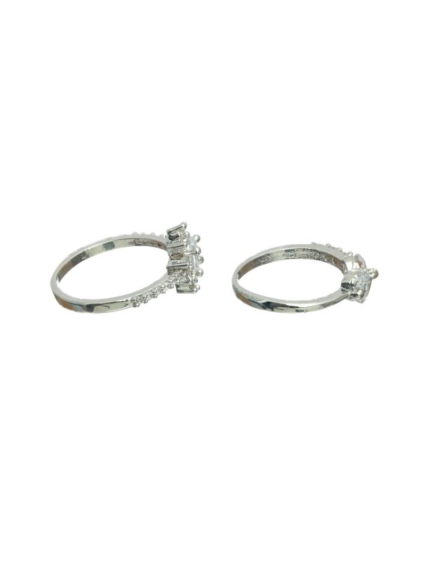 Priyaasi Women Floral American Diamond Silver Plated Ring Set of 2 For Sale