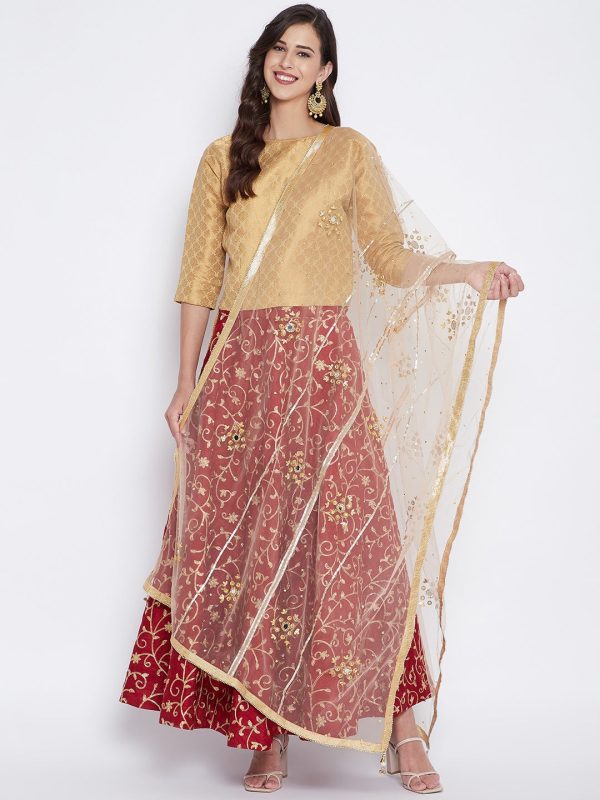 Wahe-NOOR Women s Golden Mirror Work Net Dupatta For Discount