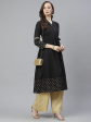 Wahe-NOOR Women s Black & Golden Ethnic Print Anarkali Kurta Online Sale